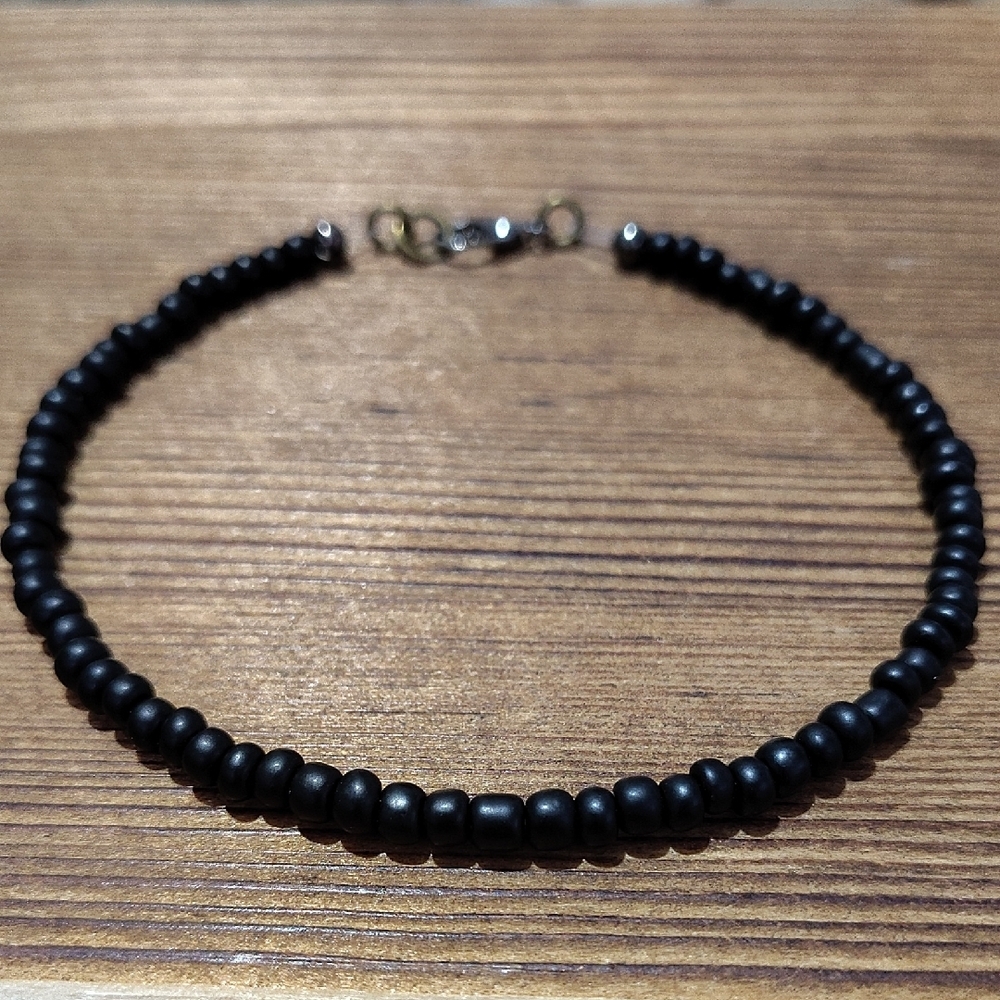 Black Beaded Men's Bracelet, Handmade Men's Bracelet, Matte Black,  8 Inches